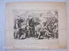 Antique Print Engraving by Jacques Callot Depicting Attack by Troops of Ferdinando I de'Medici on