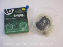 New Wheel Brightz Green LED Lights for Bicycle Wheel, box has some damage but inner pack is mostly