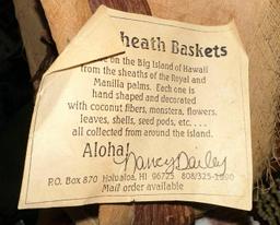 Palm Sheath Basket from Hawaii, Pod Necklaces, Scarce Hawaiian Tapa Cloth Fragments and Photos