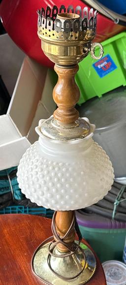 Vintage Side table with Milk glass Lamp