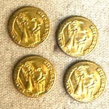 4 Gold Mexican Wedding Tokens with Image of Maximillian