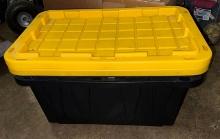 Two 17 Gallon Black & Yellow Storage Bins with Lids