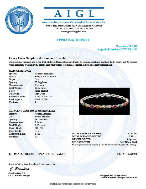 14k Gold 12.17ct Sapphire 0.52ct Diamond Bracelet
