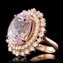 14k Rose Gold 13.50ct Kunzite 1.85ct Diamond Ring