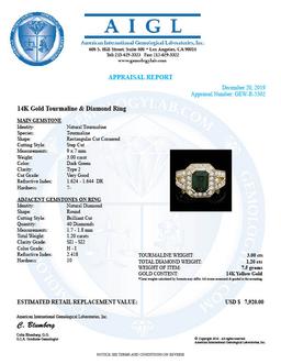14k Gold 3.00ct Tourmaline 1.20ct Diamond Ring