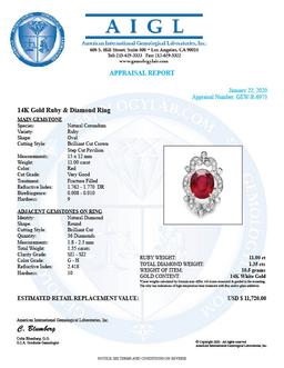 14k White Gold 11.00ct Ruby 1.35ct Diamond Ring