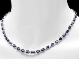 14k Gold 40ct Sapphire 2.00ct Diamond Necklace