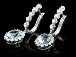 14k Gold 4ct Aquamarine 1.00ct Diamond Earrings