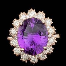 14k Rose Gold 5.50ct Amethyst 1.50ct Diamond Ring