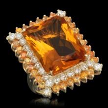 14K Gold 17.71ct Citrine 2.15ct Sapphire 1.95ct Diamond Ring