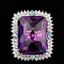 14k Gold 26.00ct Amethyst 1.90ct Diamond Ring