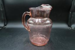 Etched Pink Depression Glass Pitcher with Ice Lip