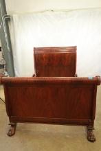 Early 1900's Mahogany Sleigh Bed with Paw Feet