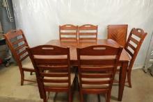 Oak Finish Dining Table with 6 Chairs & 1 Leaf