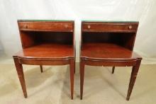 Pair of Hellam Furniture Mahogany Nightstands with Leather Tops