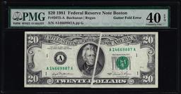 1981 $20 Federal Reserve Note Boston Gutter Fold Error PMG Extremely Fine 40EPQ