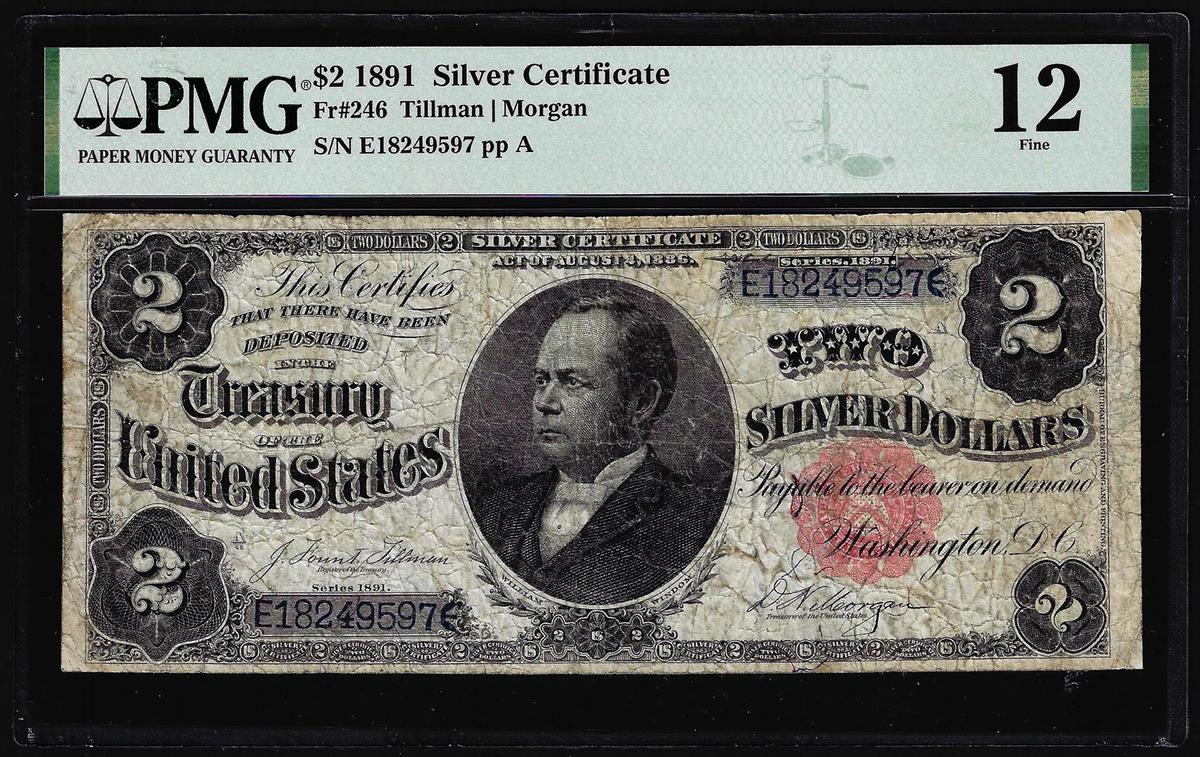 1891 $2 Windom Silver Certificate Note Fr.246 PMG Fine 12