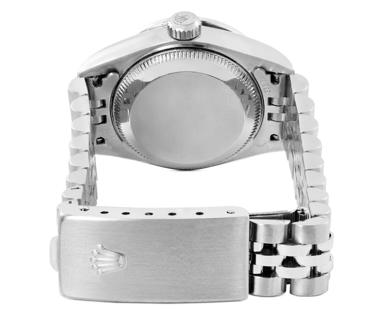 Rolex Ladies Stainless Steel Salmon Roman Ruby and Diamond Datejust Wristwatch