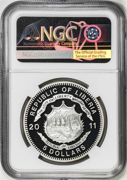 2011 Liberia $5 Proof China Railways Typsy History Silver Coin NGC PF69 Ultra Cameo