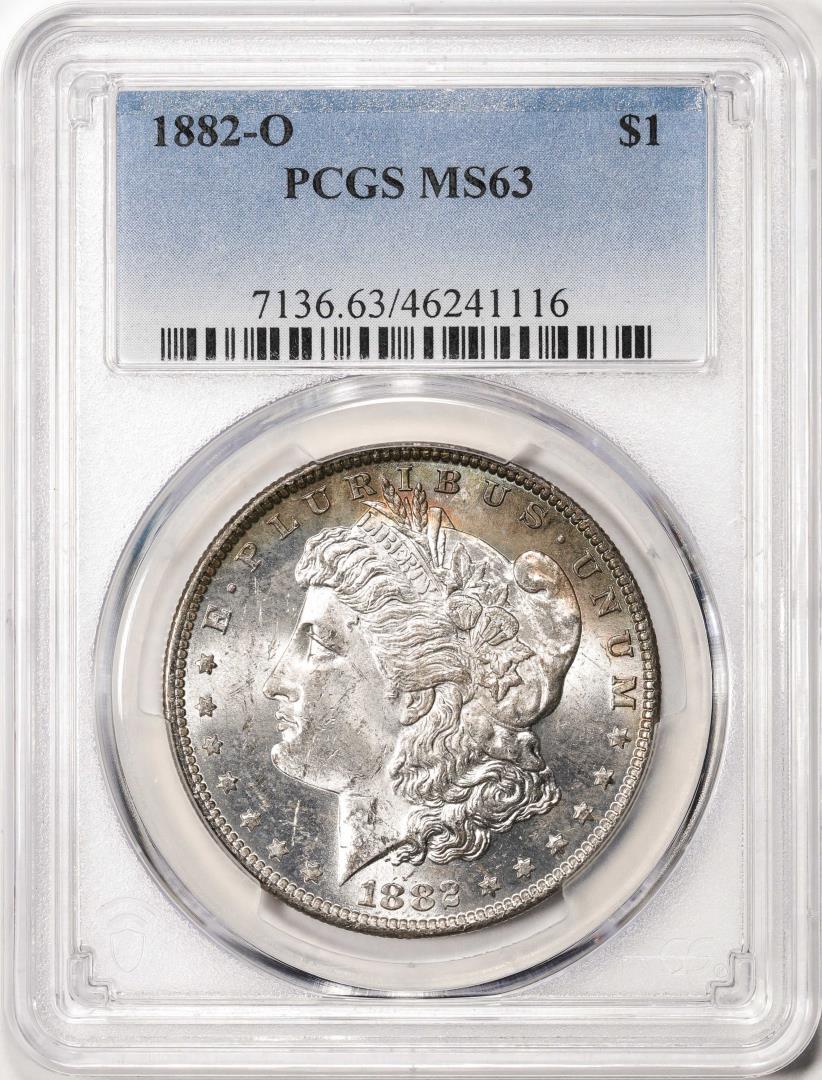 1882-O $1 Morgan Silver Dollar Coin PCGS MS63 Great Toning