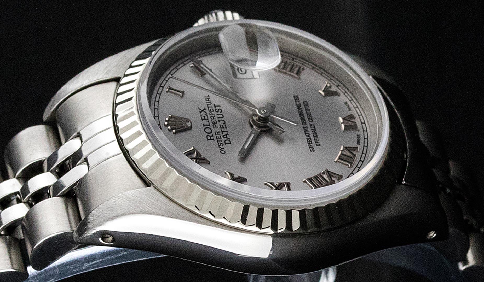 Rolex Ladies Stainless Steel Slate Grey Roman Datejust Wristwatch