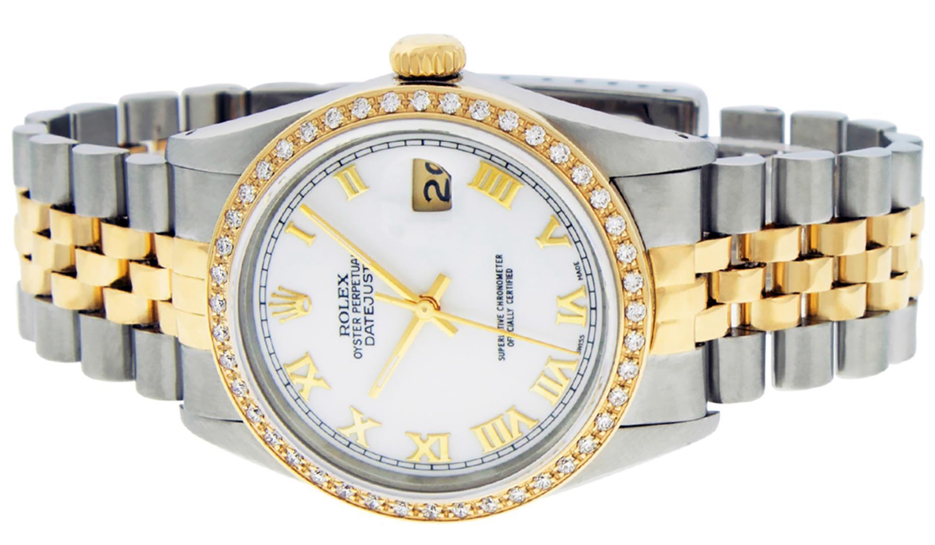 Rolex Men's Two Tone White Roman Diamond Datejust Wristwatch