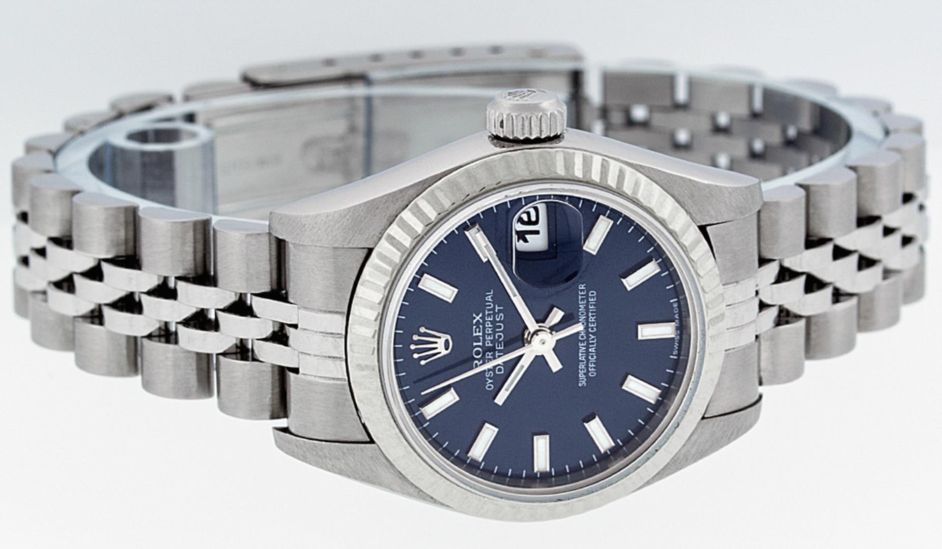 Rolex Ladies Stainless Steel Blue Index Datejust Wristwatch