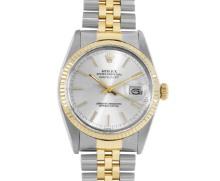 Rolex Mens Two Tone Silver Index Datejust Wristwatch With Rolex Box