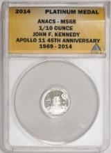 2014 Proof 1/10 oz Platinum JFK Apollo 11 Anniversary Medal ANACS MS68