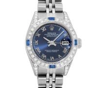 Rolex Ladies Stainless Steel Sapphire and Diamond Datejust Wristwatch