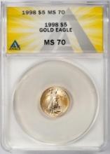 1998 $5 American Gold Eagle Coin ANACS MS70