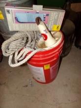 Red Bucket With Boat Anchor and Anchor Rope With Hand Held Marine Radio (Ce