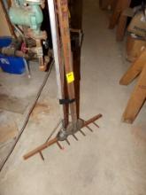 (3) Tools-Vintage Edger, Vintage Rake, Magnet Pick-Up Tool (Cellar Wood Sho