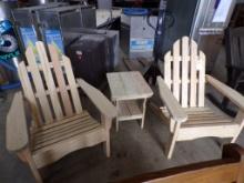 (3) Pieces Unstained Adirondack Chair and Table Set