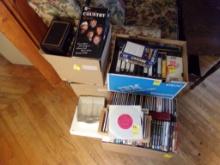 (6) Boxes of VHS, DVDs and CDs, Movies and Music (Living Room)