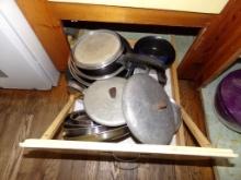 Contents of Bottom Drawer (To Right of Stove) Pots and Pans, Etc. (See Phot