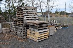 LARGE ASSORTMENT OF WOOD PALLETS AND MICS. CRATES