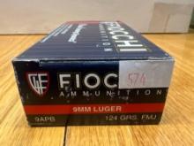 Fiocchi 9mm Luger 50 cartridges