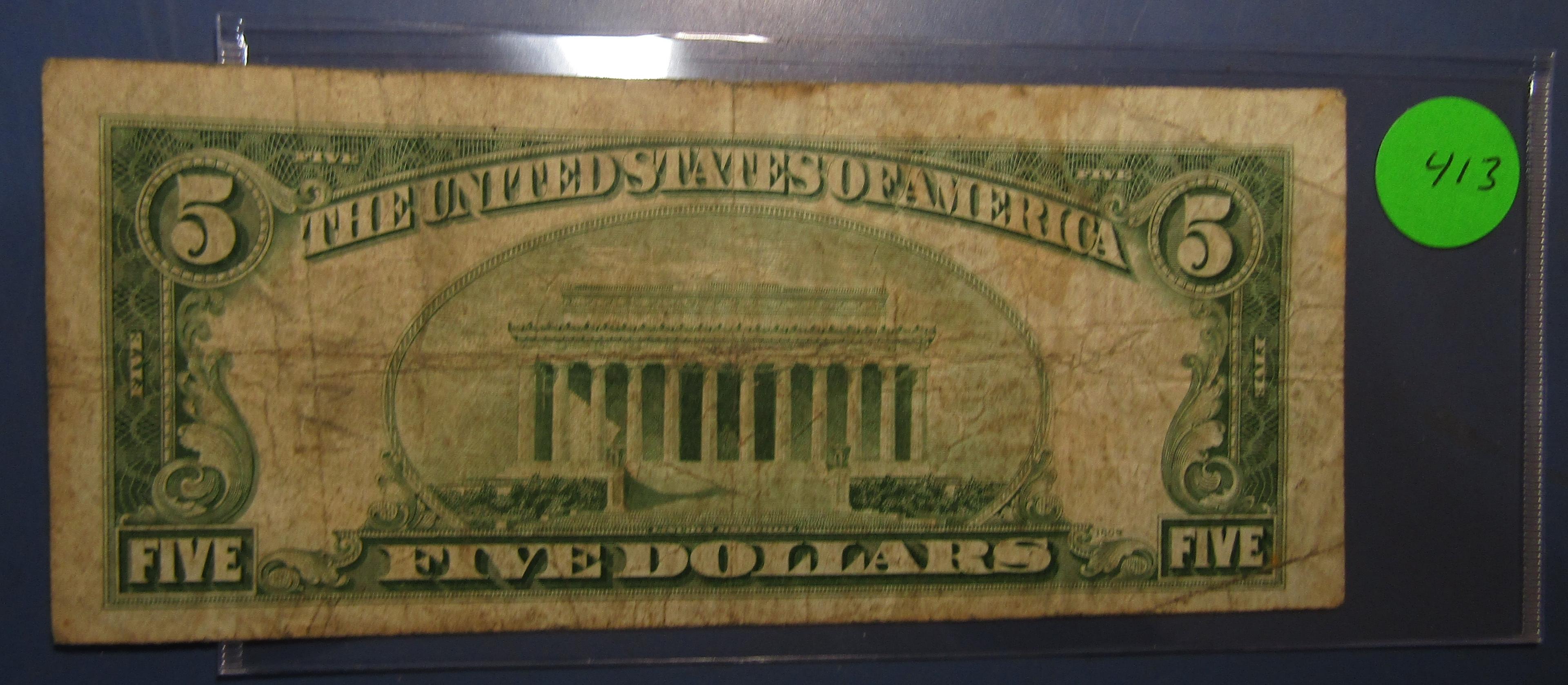 1928-E $5.00 RED SEAL US STAR NOTE VG