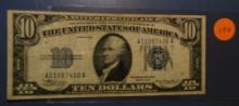 1934 $10.00 SILVER CERTIFICATE NOTE VF/XF