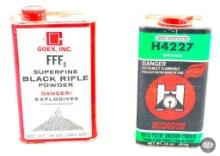 2 Vintage Powder Cans - Goex Black Powder - Hodgdon H4227 Powder - No Powder Included