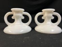 Set of Two Vintage Milk Glass Candle Holders