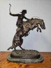 Commanding! 23 in. tall Frederick Remington Bronze sculpture BRONCO BUSTER