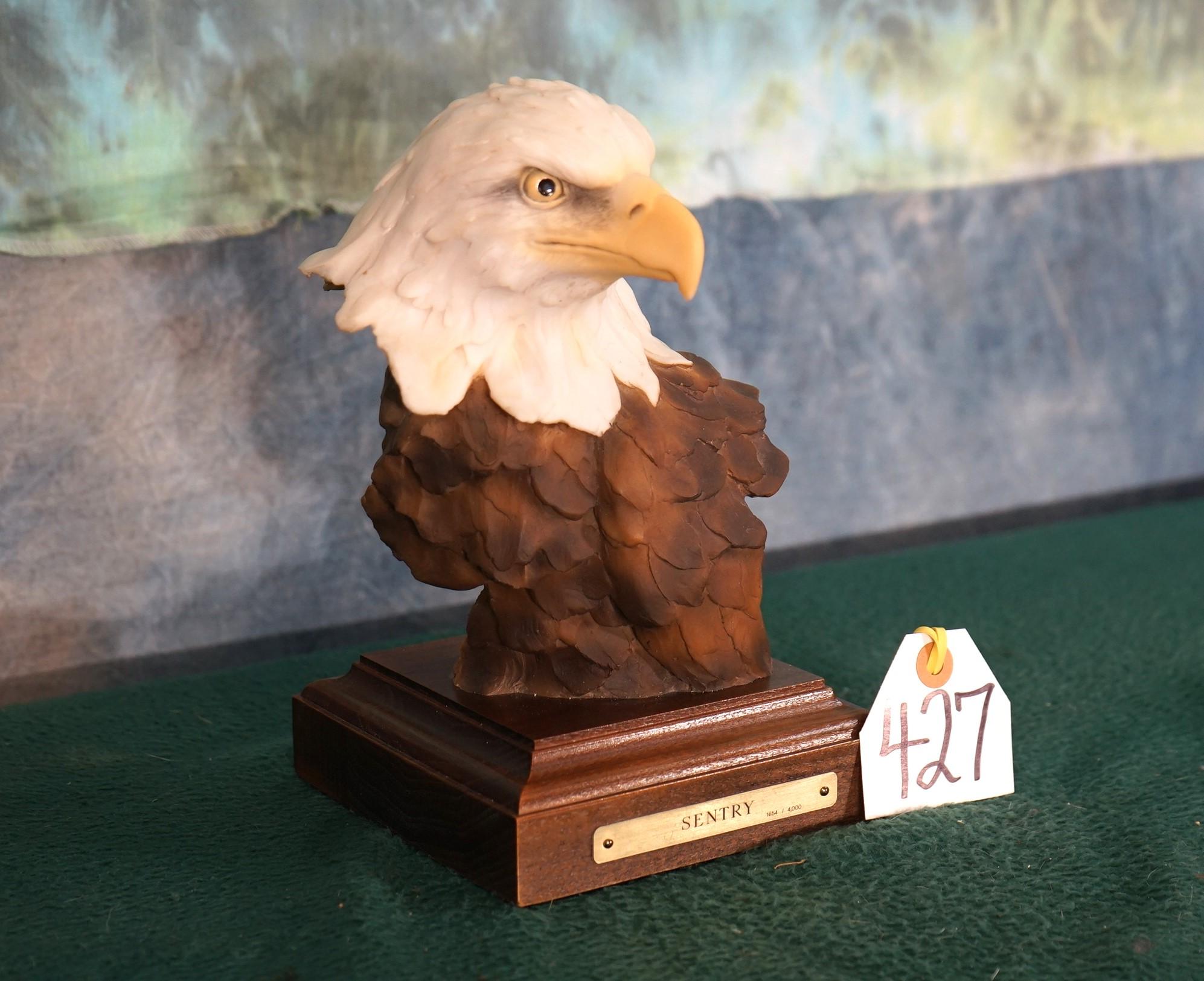 "The Sentry" Ceramic American Bald Eagle Head Bust on Stand