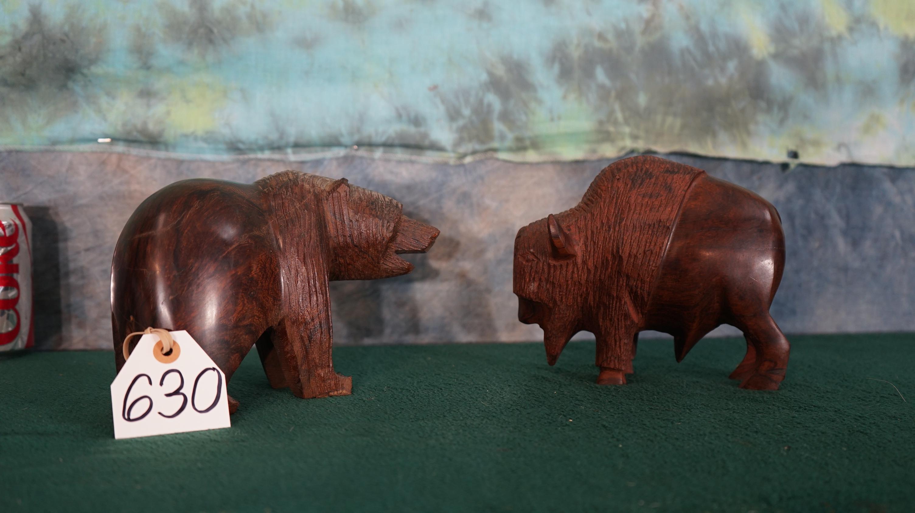 Carved Ironwood Bison and Bear