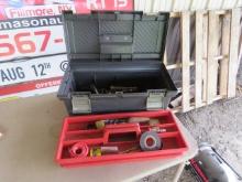 PLASTIC RUBBERMAID TOOL BOX WITH CONTENTS