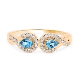 14KT Yellow Gold 0.45ctw Swiss Blue Topaz and White Diamond Ring