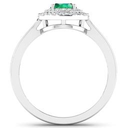 14KT White Gold 0.70ct Zambian Emerald and Diamond Ring
