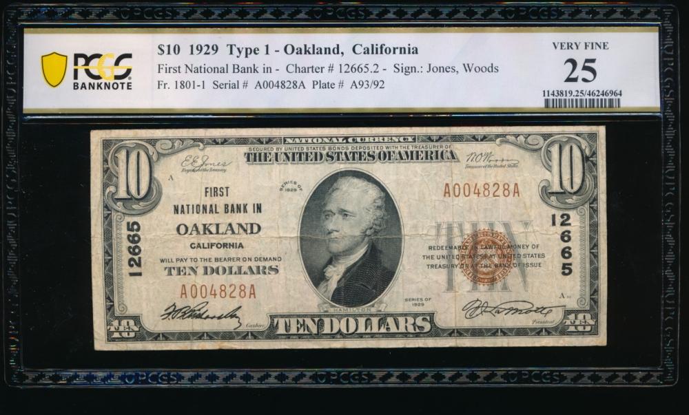 1929 $10 Oakland CA National PCGS 25