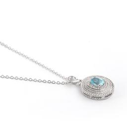 Plated Rhodium 1.32ctw Blue Topaz and Diamond Pendant with Chain
